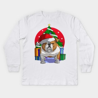 English Bulldog Santa Merry Christmas Kids Long Sleeve T-Shirt